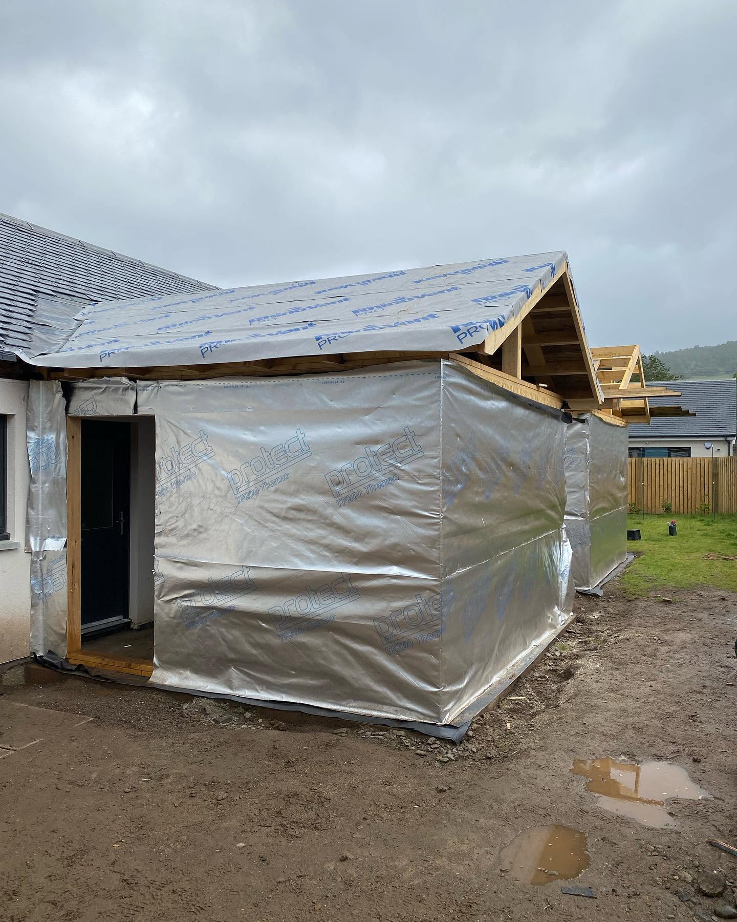House extension under construction with weatherproof membrane