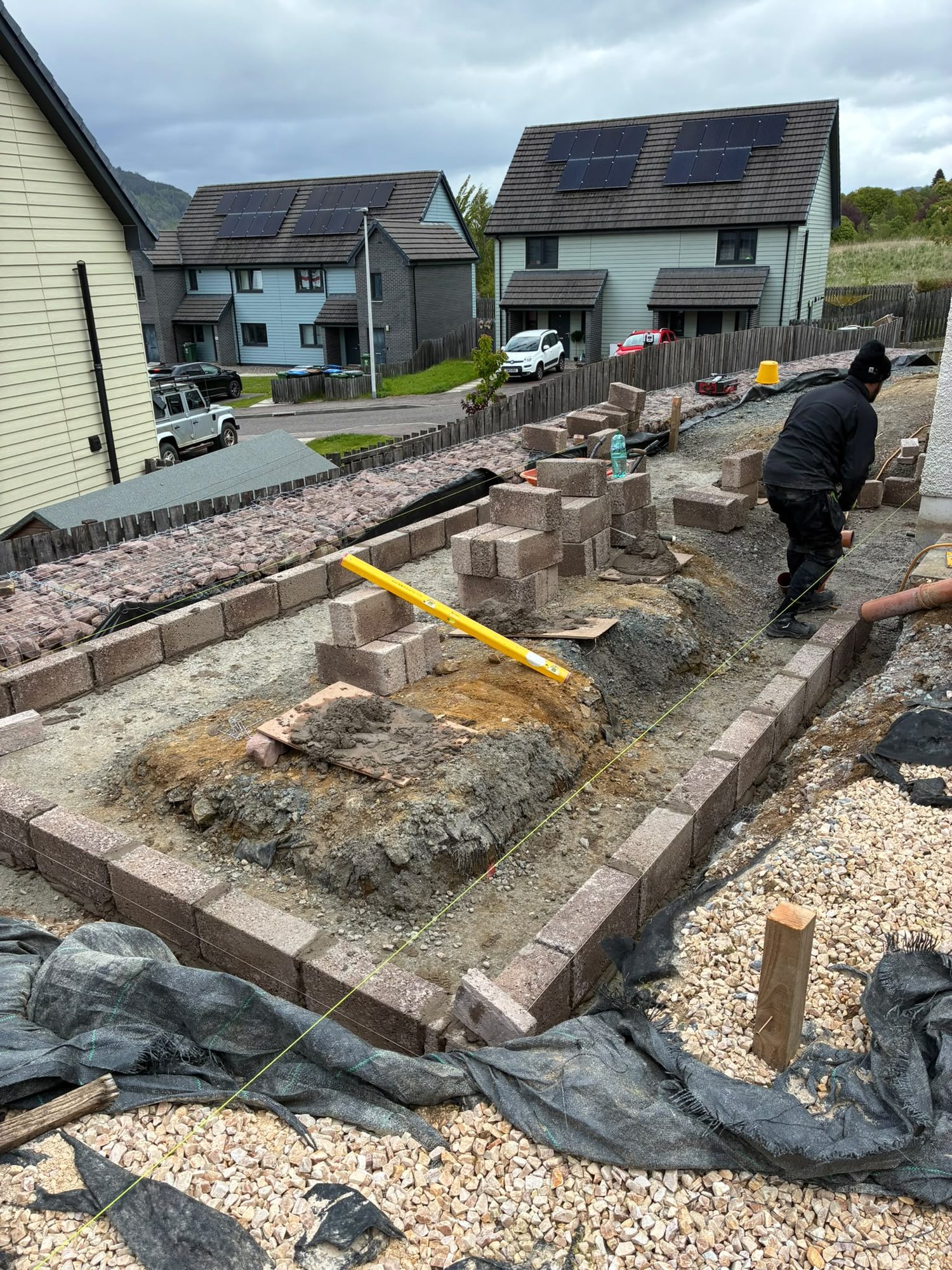 Blockwork foundations being laid for a new garage